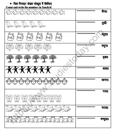 Number Class 5 Sanskrit Practice Worksheets PDF